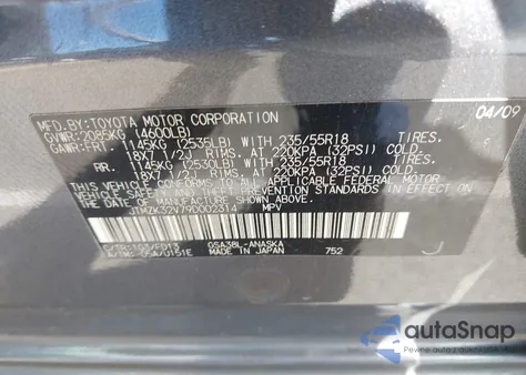 2009 Toyota Rav4 Sport V6 from USA, damaged, VIN JTMZK32V79D002314